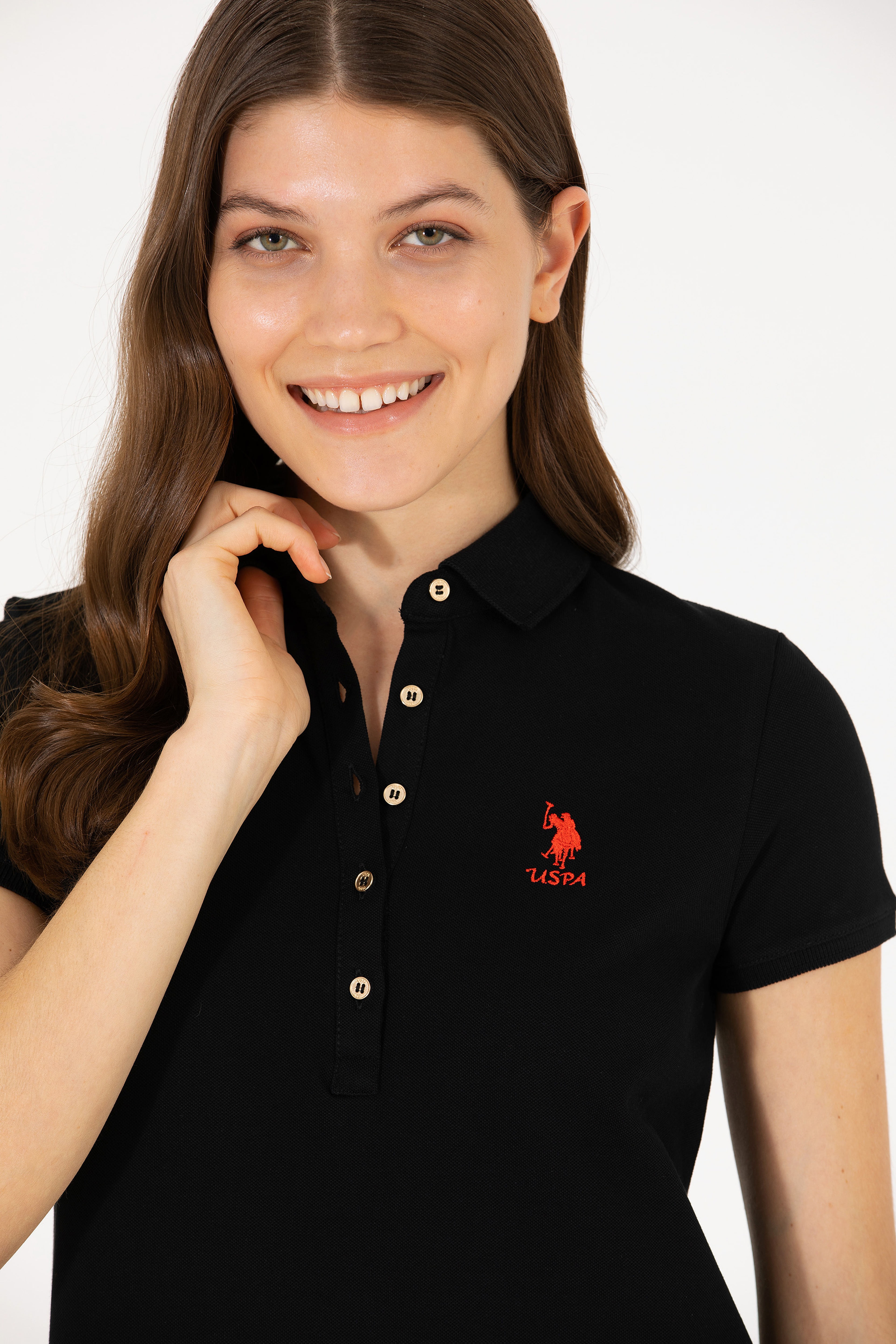 Kadın Siyah Polo Yaka Mini Boy Örme Elbise - Image 3