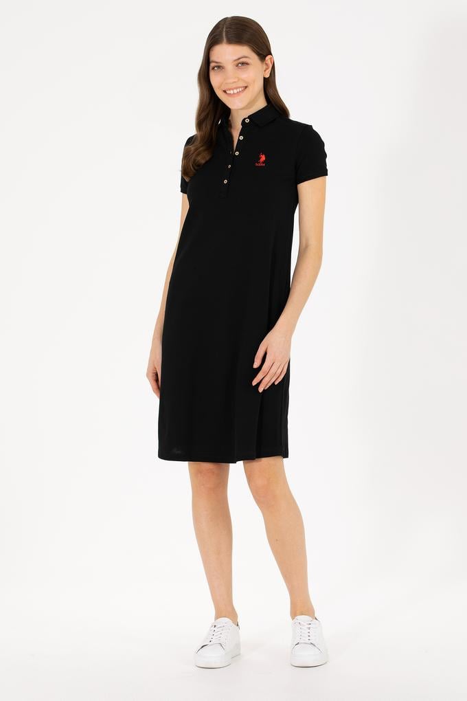 Kadın Siyah Polo Yaka Mini Boy Örme Elbise