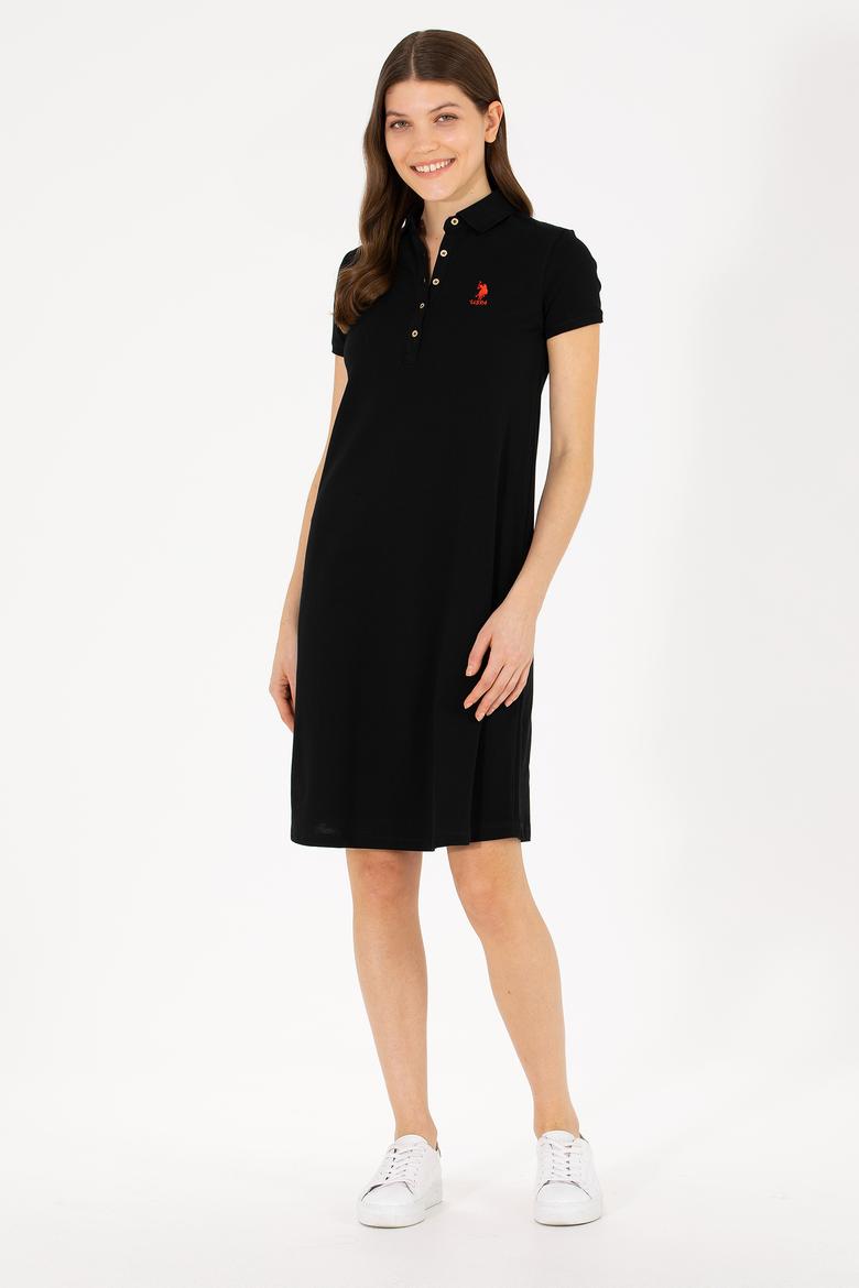 Kadın Siyah Polo Yaka Mini Boy Örme Elbise
