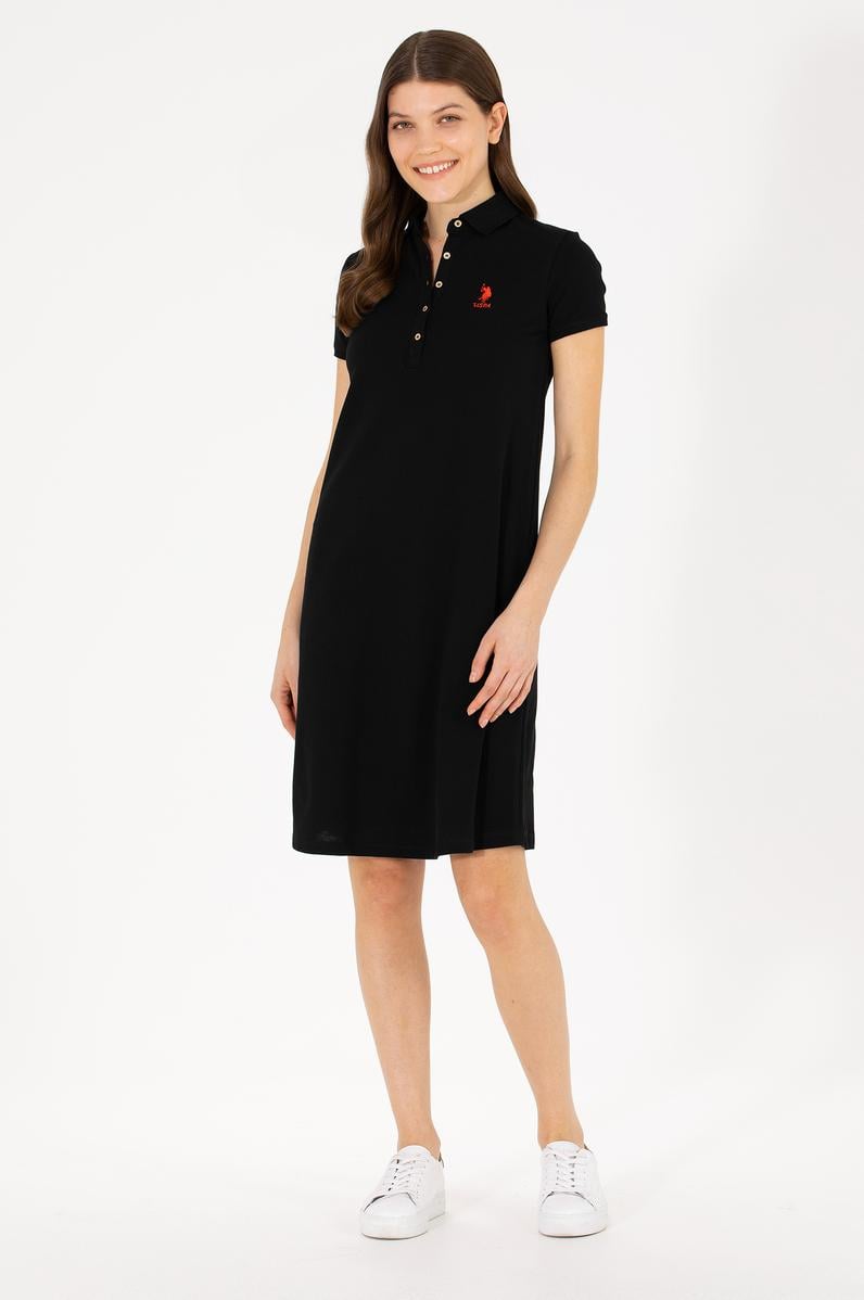 Kadın Siyah Polo Yaka Mini Boy Örme Elbise