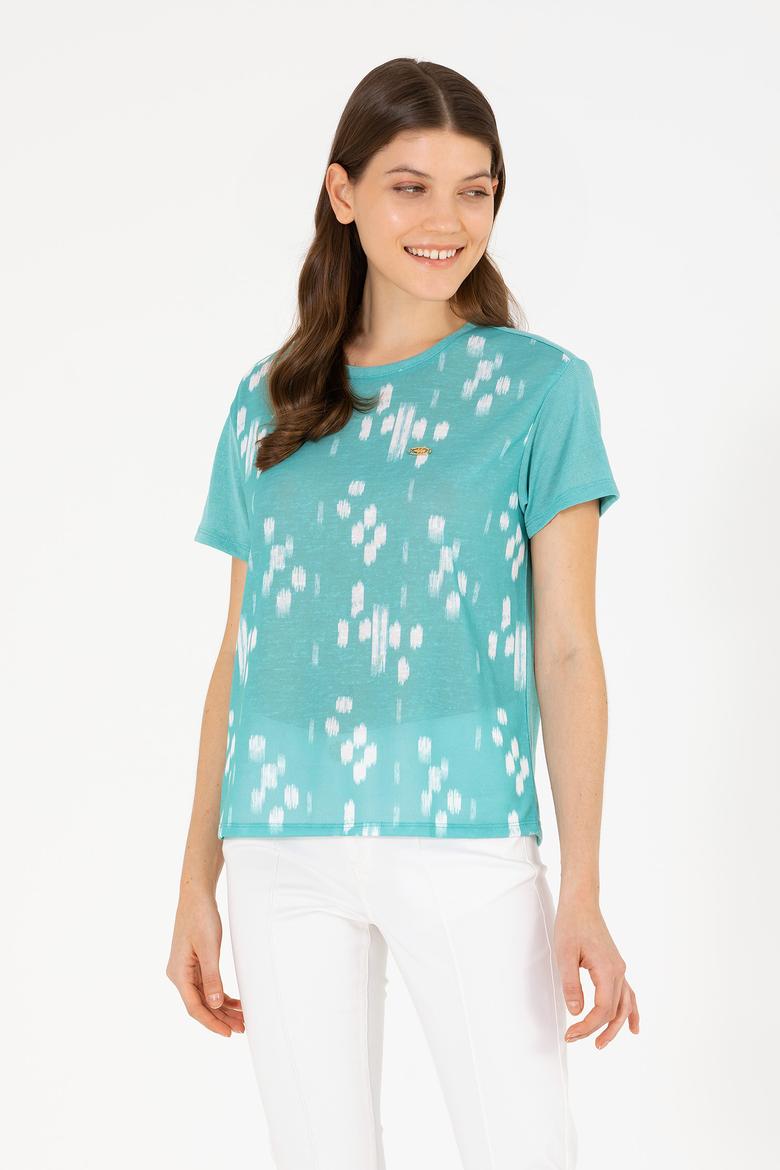 Kadın Mint Bisiklet Yaka Tişört