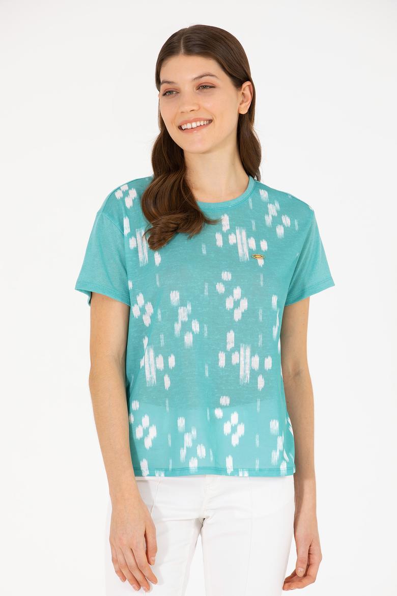 Kadın Mint Bisiklet Yaka Tişört - 50263590027