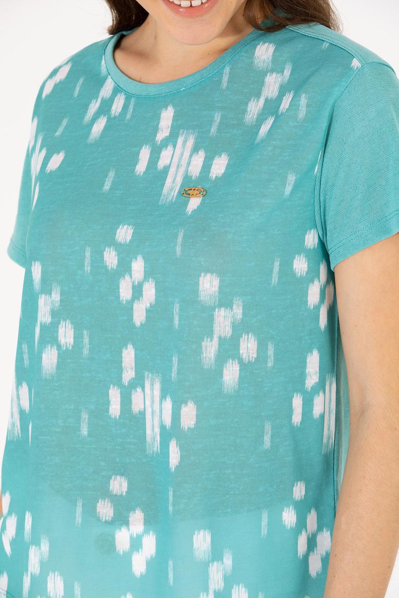 Kadın Mint Bisiklet Yaka Tişört - 50263590027