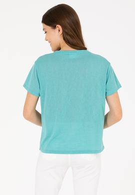 Kadın Mint Bisiklet Yaka Tişört - 50263590027