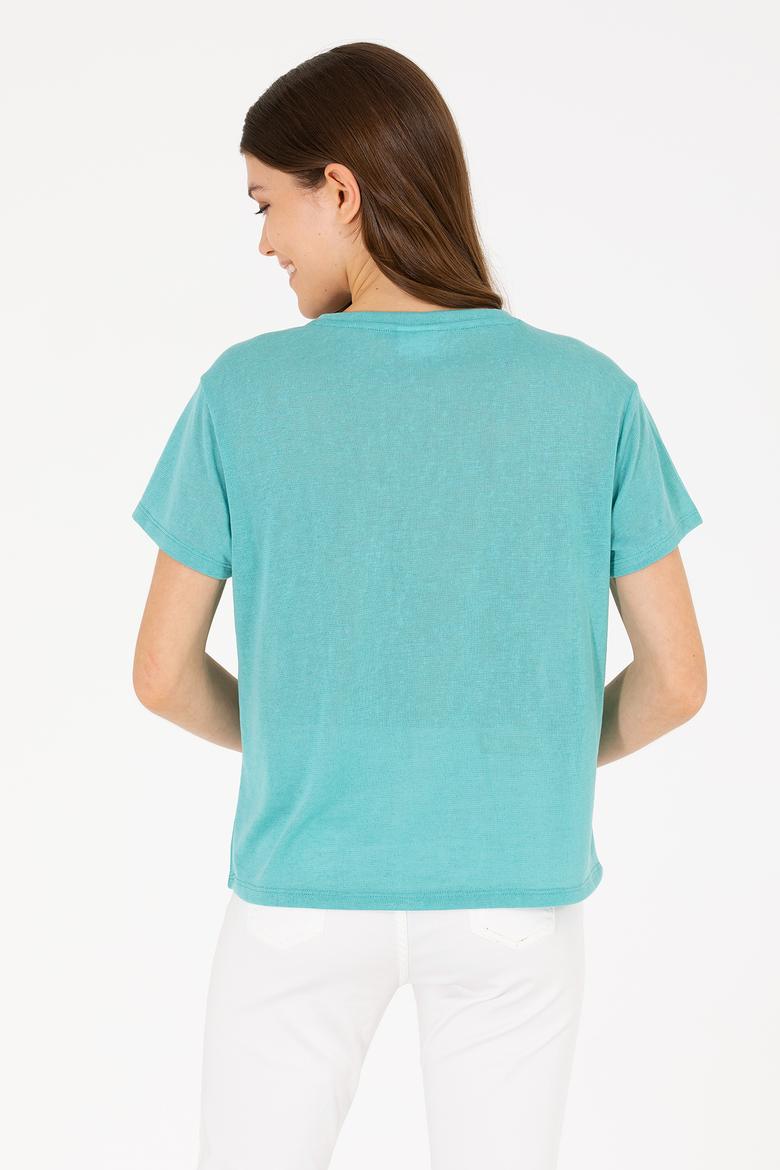 Kadın Mint Bisiklet Yaka Tişört - 50263590027