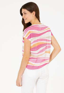 Kadın Pembe Bisiklet Yaka Tişört - 50263601028
