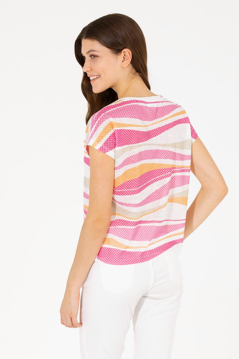 Kadın Pembe Bisiklet Yaka Tişört - 50263601028