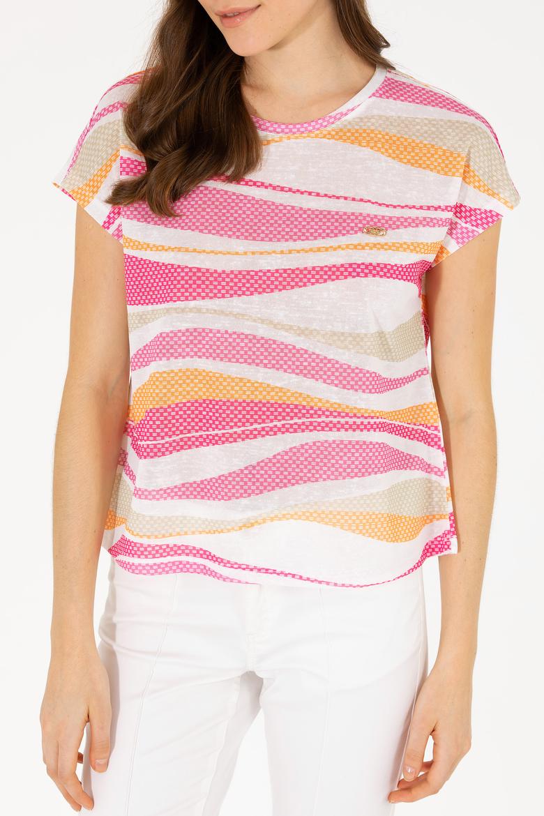 Kadın Pembe Bisiklet Yaka Tişört - 50263601028