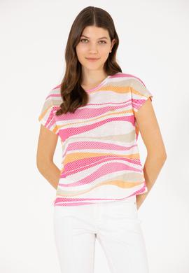 Kadın Pembe Bisiklet Yaka Tişört - 50263601028