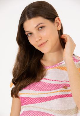 Kadın Pembe Bisiklet Yaka Tişört - 50263601028