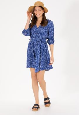 Kadın Saks Mini Boy Dokuma Elbise - 50262478020