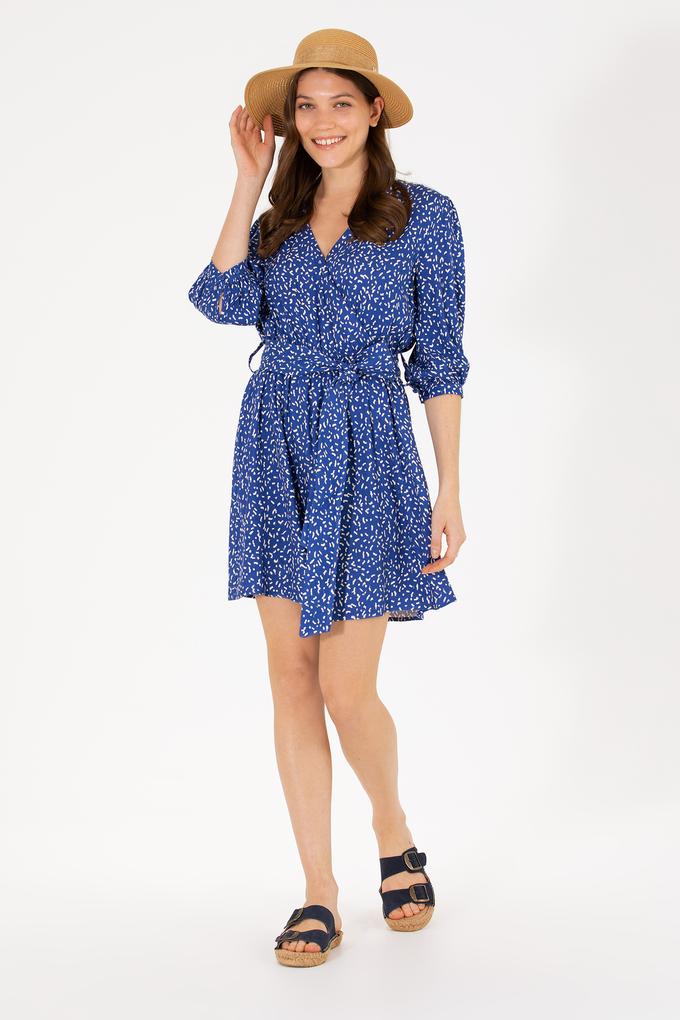 Kadın Saks Mini Boy Dokuma Elbise