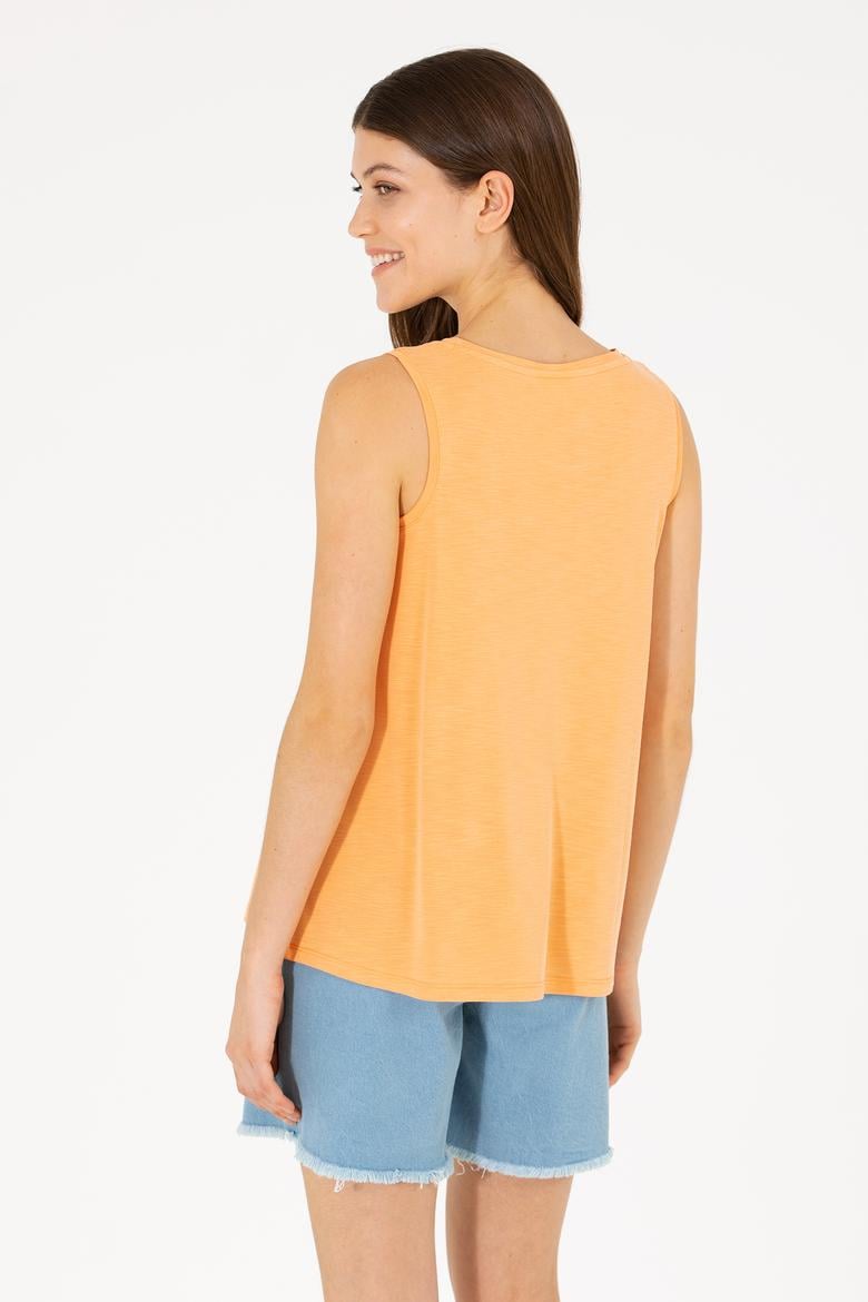 Kadın Turuncu Bisiklet Yaka Kolsuz Tişört - 50262481035