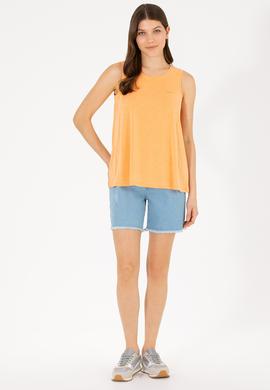 Kadın Turuncu Bisiklet Yaka Kolsuz Tişört - 50262481035