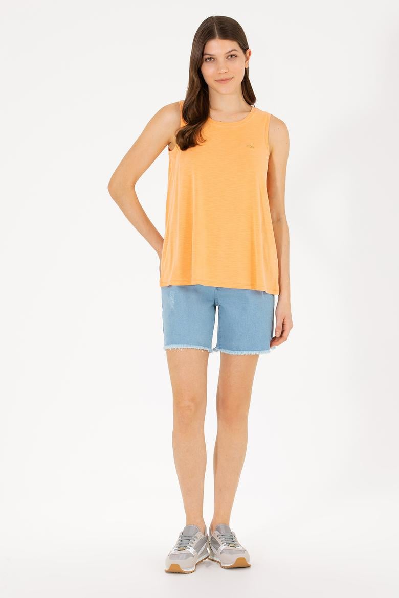 Kadın Turuncu Bisiklet Yaka Kolsuz Tişört - 50262481035