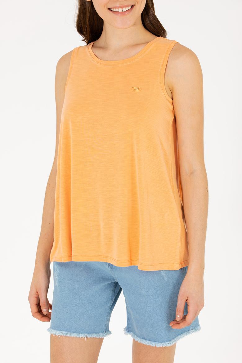 Kadın Turuncu Bisiklet Yaka Kolsuz Tişört - 50262481035