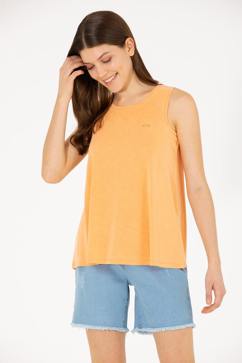 Kadın Turuncu Bisiklet Yaka Kolsuz Tişört - 50262481035