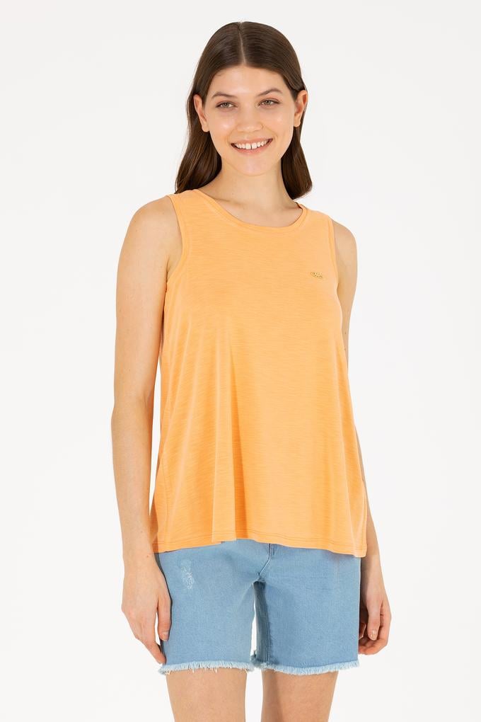 Kadın Turuncu Bisiklet Yaka Kolsuz Tişört