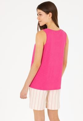 Kadın Fuşya Bisiklet Yaka Kolsuz Tişört - 50262481043