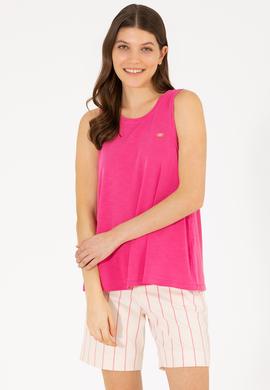 Kadın Fuşya Bisiklet Yaka Kolsuz Tişört - 50262481043