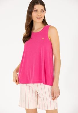 Kadın Fuşya Bisiklet Yaka Kolsuz Tişört - 50262481043