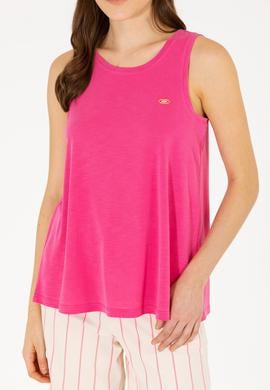 Kadın Fuşya Bisiklet Yaka Kolsuz Tişört - 50262481043