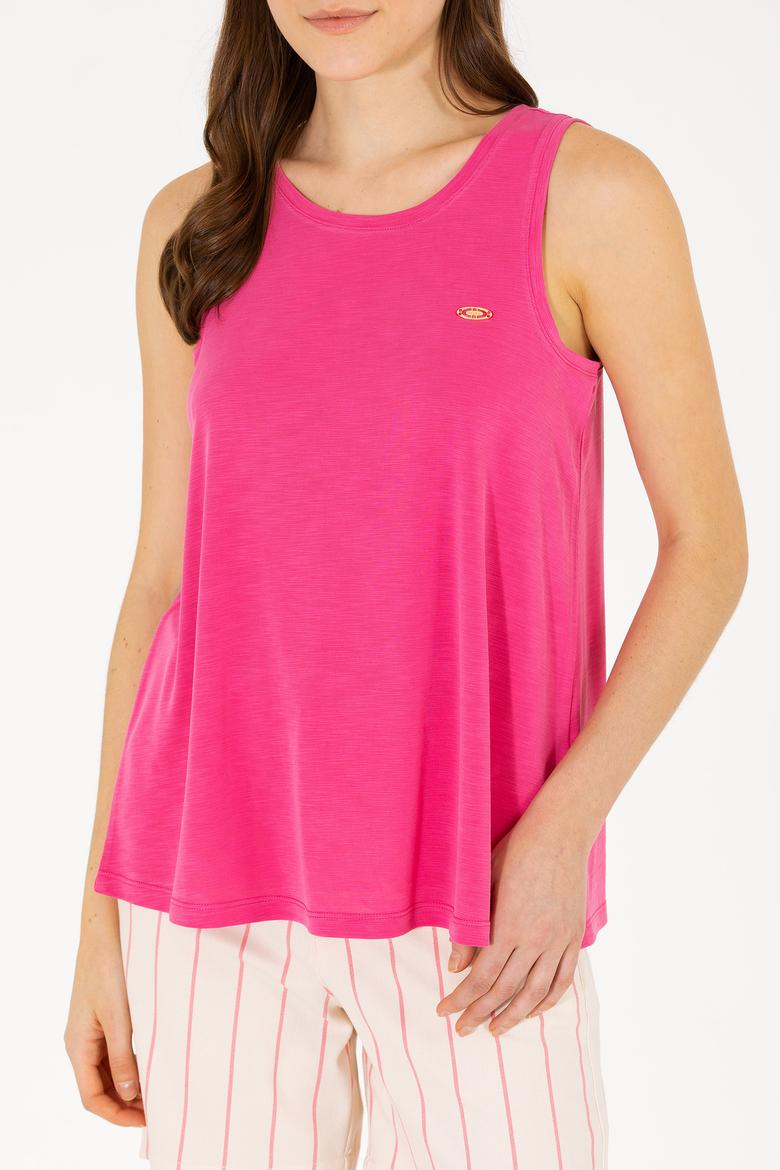 Kadın Fuşya Bisiklet Yaka Kolsuz Tişört - 50262481043