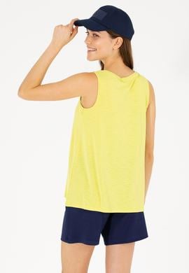 Kadın Neon Sarı Bisiklet Yaka Kolsuz Tişört - 50262481051