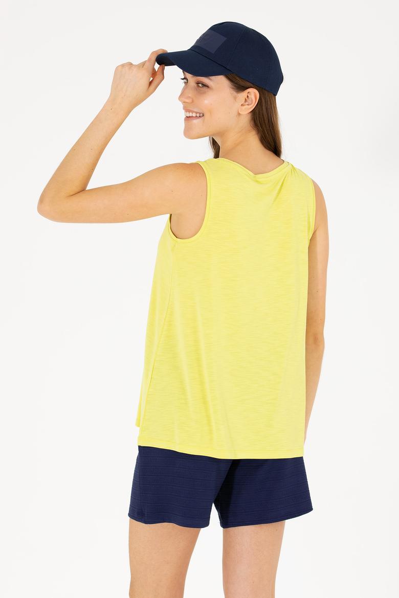 Kadın Neon Sarı Bisiklet Yaka Kolsuz Tişört - 50262481051