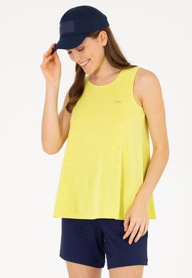 Kadın Neon Sarı Bisiklet Yaka Kolsuz Tişört - 50262481051