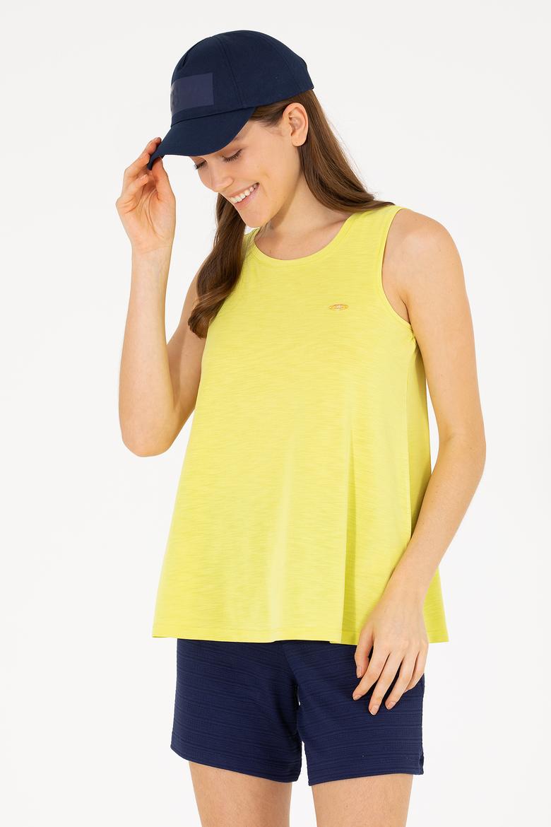 Kadın Neon Sarı Bisiklet Yaka Kolsuz Tişört