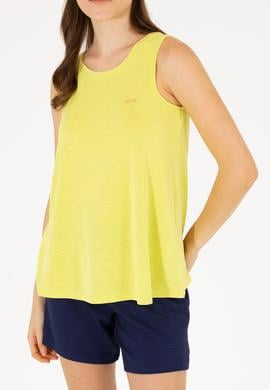 Kadın Neon Sarı Bisiklet Yaka Kolsuz Tişört - 50262481051