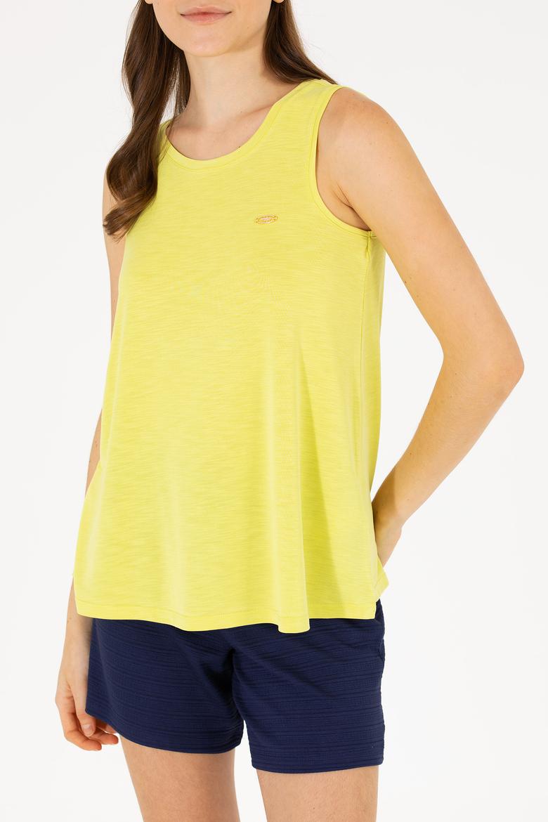 Kadın Neon Sarı Bisiklet Yaka Kolsuz Tişört - 50262481051