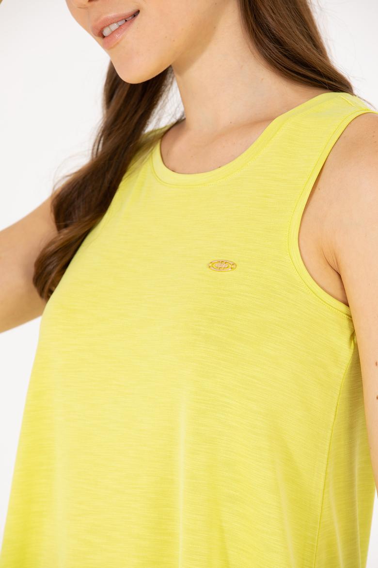 Kadın Neon Sarı Bisiklet Yaka Kolsuz Tişört - 50262481051
