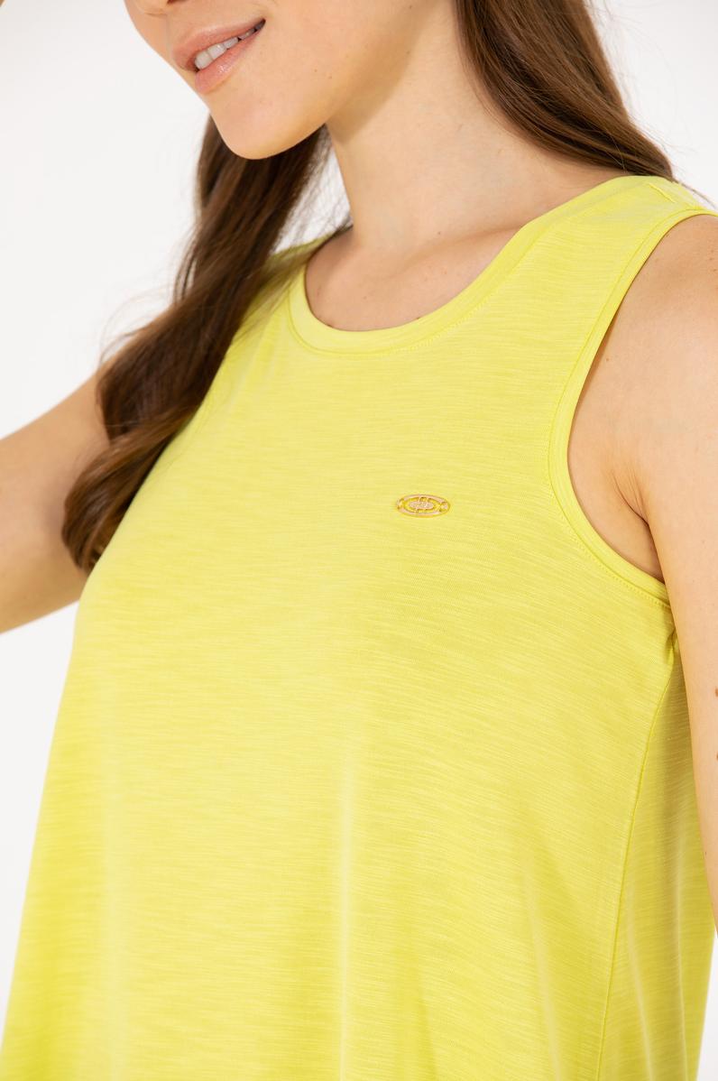 Kadın Neon Sarı Bisiklet Yaka Kolsuz Tişört