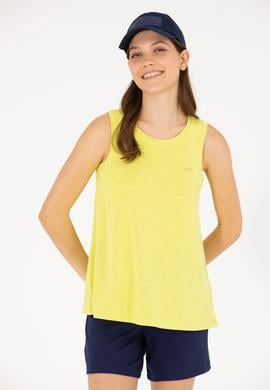 Kadın Neon Sarı Bisiklet Yaka Kolsuz Tişört - 50262481051