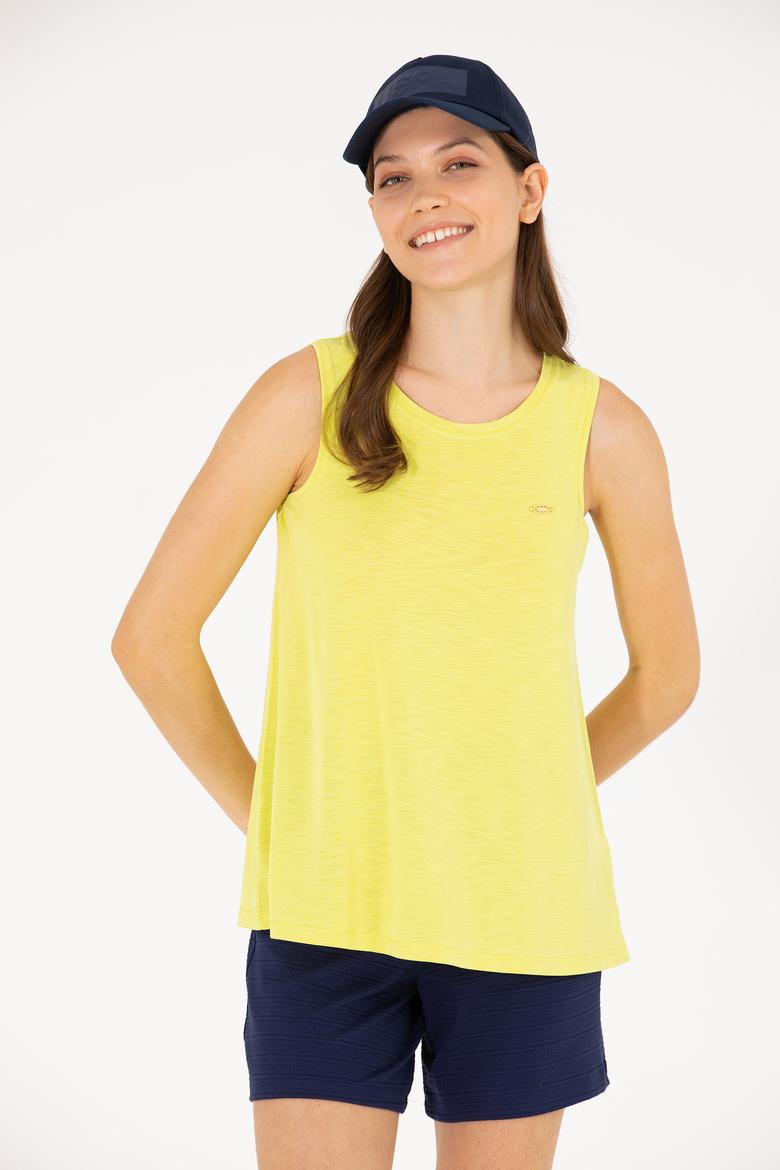 Kadın Neon Sarı Bisiklet Yaka Kolsuz Tişört - 50262481051