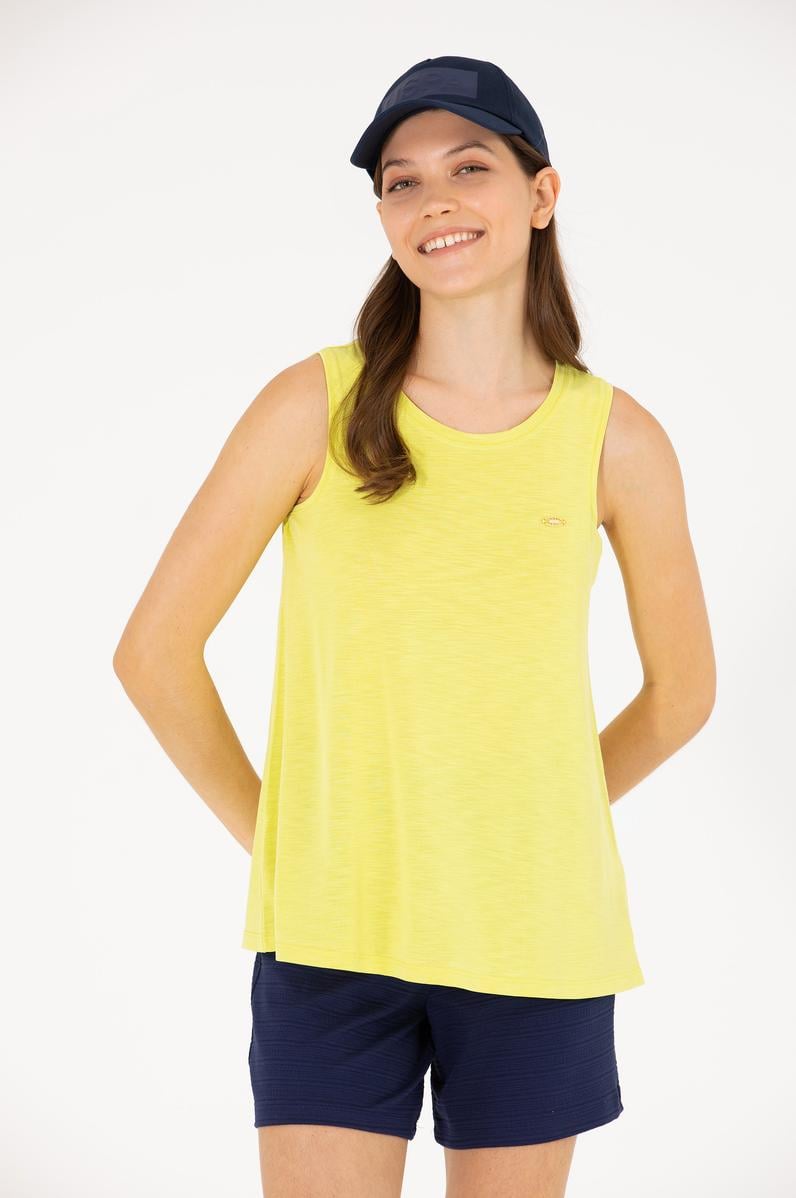 Kadın Neon Sarı Bisiklet Yaka Kolsuz Tişört