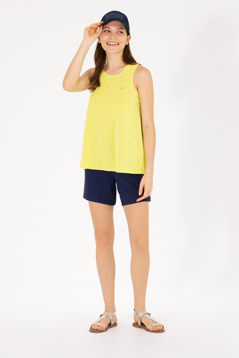 Kadın Neon Sarı Bisiklet Yaka Kolsuz Tişört - 50262481051