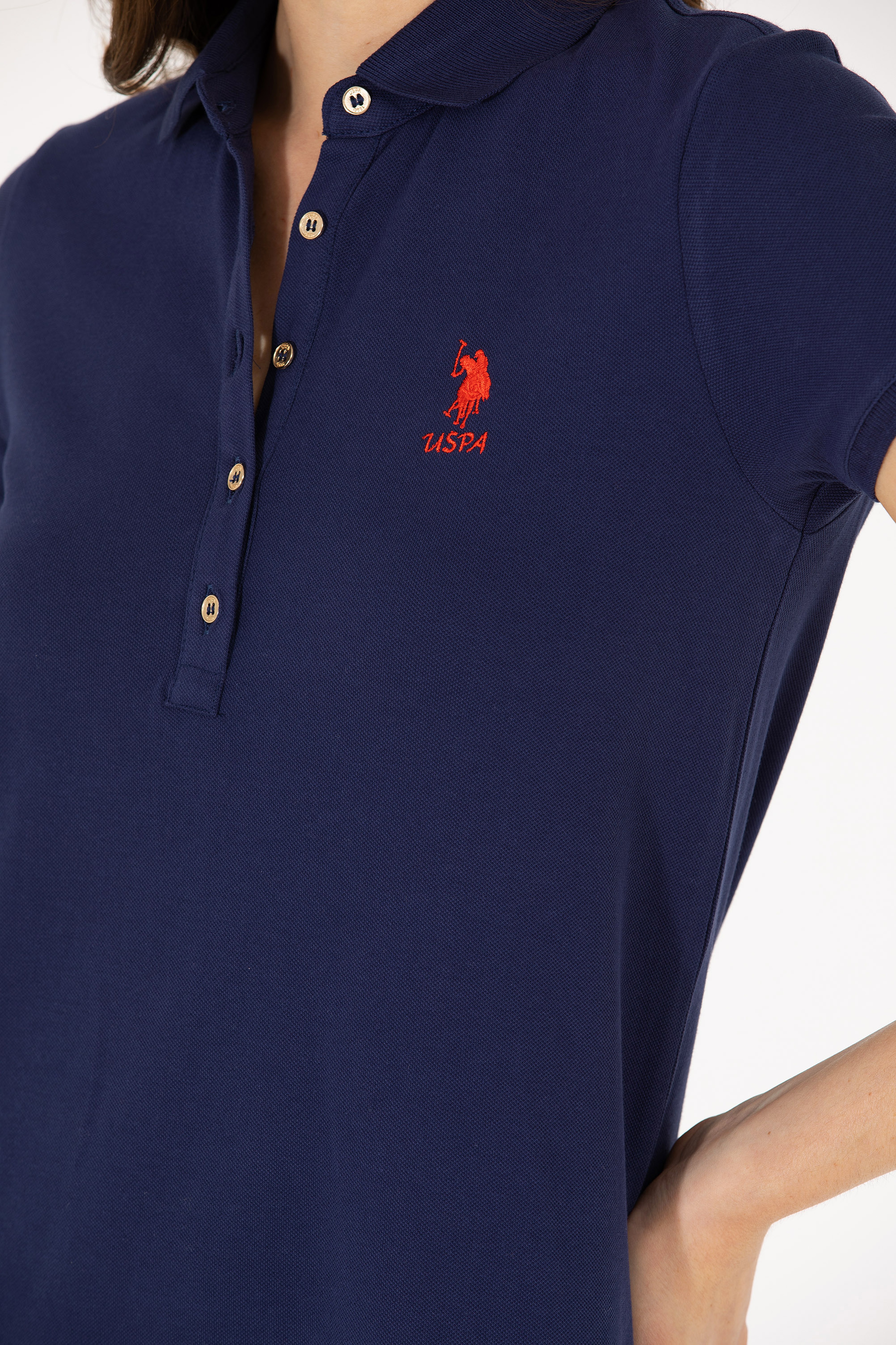 Kadın Lacivert Polo Yaka Mini Boy Örme Elbise - Image 7