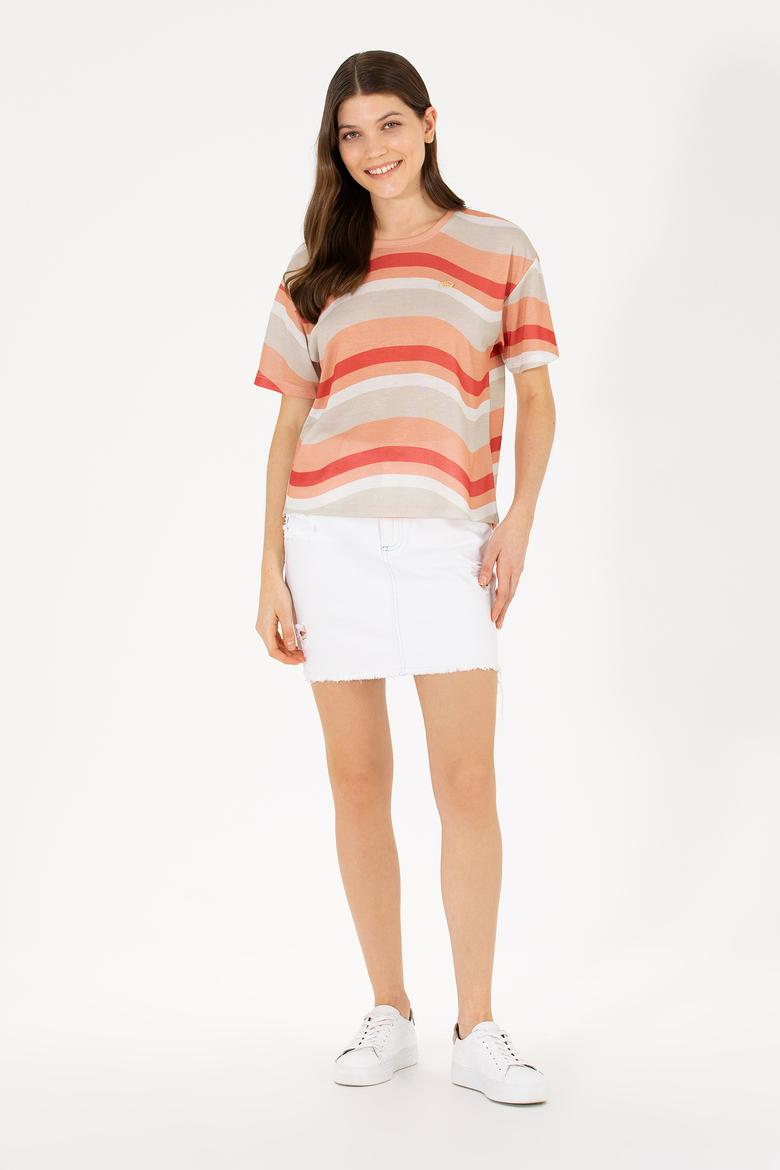 Kadın Pudra Bisiklet Yaka Tişört - 50263600029