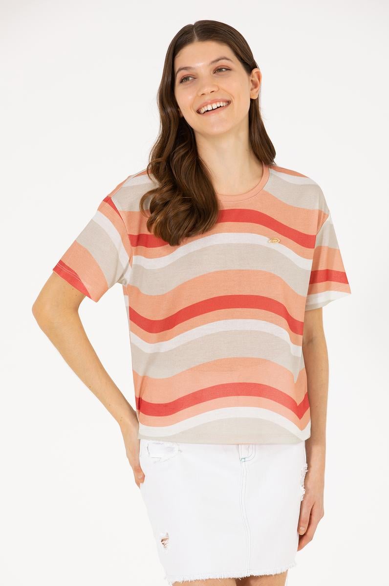 Kadın Pudra Bisiklet Yaka Tişört