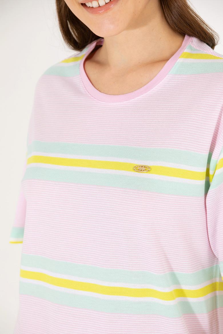 Kadın Manolya Bisiklet Yaka Tişört - 50263613036