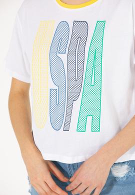 Kadın Beyaz Bisiklet Yaka Tişört - 50264203019