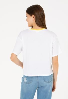 Kadın Beyaz Bisiklet Yaka Tişört - 50264203019