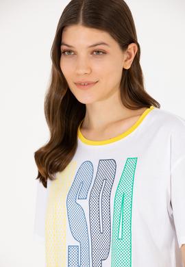 Kadın Beyaz Bisiklet Yaka Tişört - 50264203019