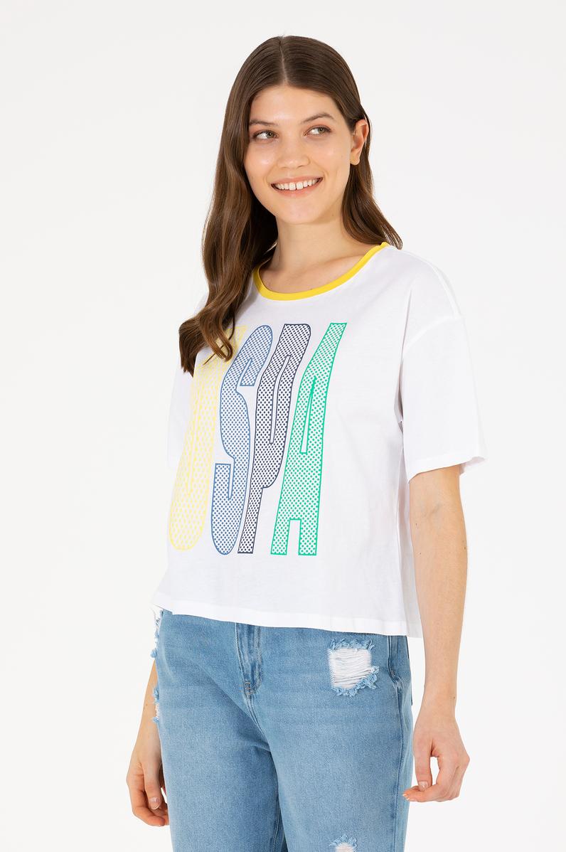 Kadın Beyaz Bisiklet Yaka Tişört