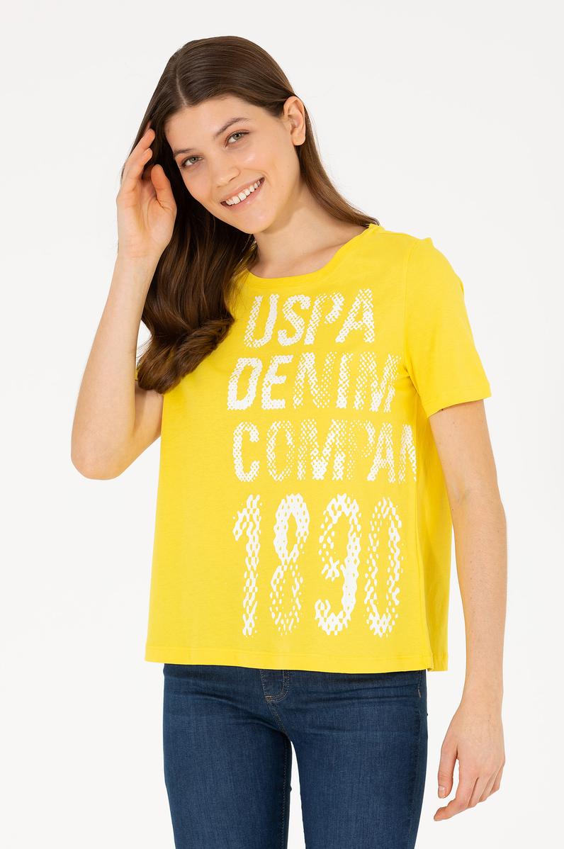 Kadın Sarı Bisiklet Yaka Tişört