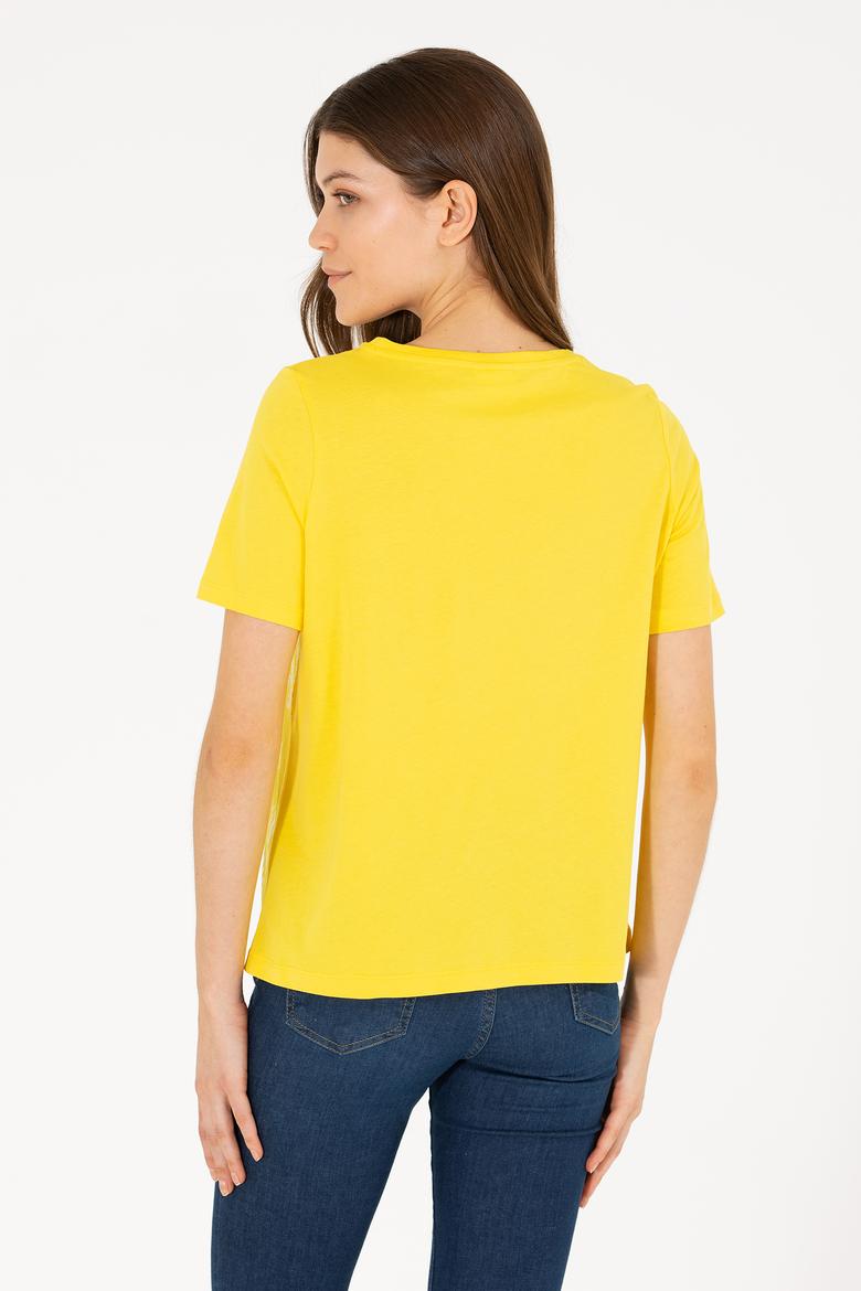 Kadın Sarı Bisiklet Yaka Tişört - 50262945006