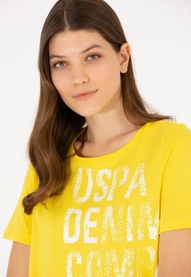 Kadın Sarı Bisiklet Yaka Tişört - 50262945006